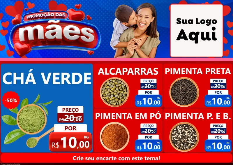 Modelo de Encarte para Encarte A4 Horizontal com o tema Promoção das Mães para Produtos Naturais