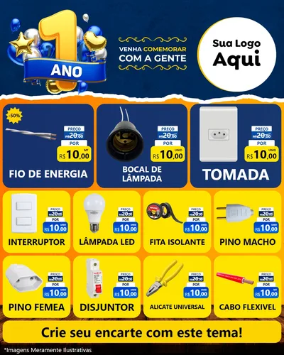Modelo de Rede Social para Feed Instagram com o tema Um Ano de Aniversário para Materiais Elétricos