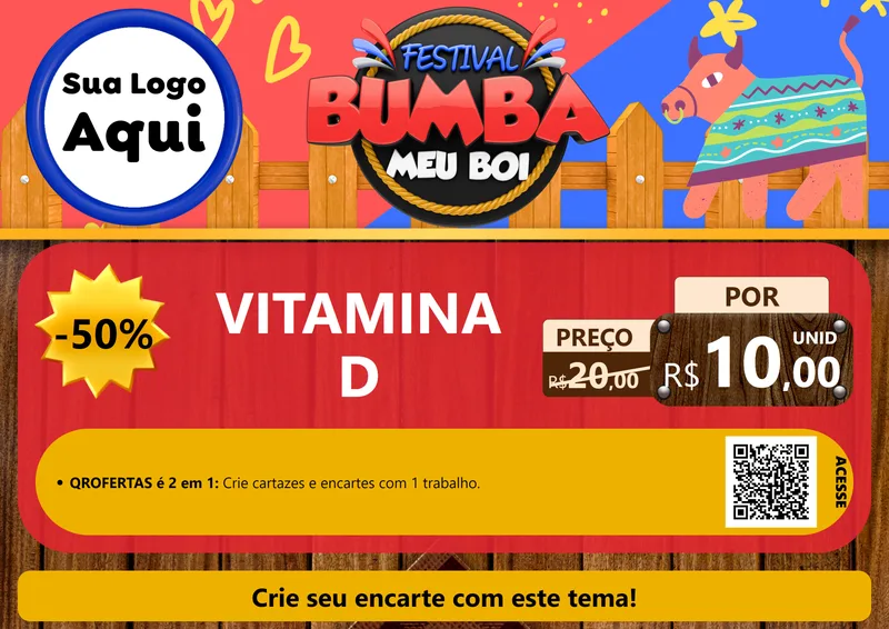 Modelo de Cartaz para Cartaz A4 Horizontal com o tema Festival Bumba Meu Boi para Farmácia