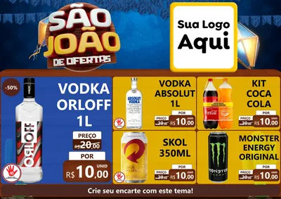 Modelo de Encarte para Encarte A4 Horizontal com o tema São João Ofertas Imbatíveis! - Junina para Distribuidora de bebidas