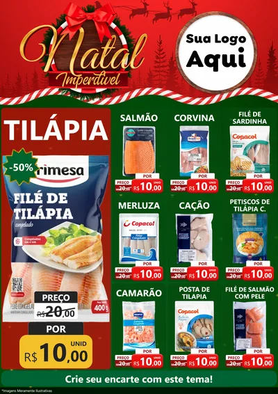 Modelo de Encarte para Encarte A4 Vertical com o tema Natal Imperdível para Peixaria