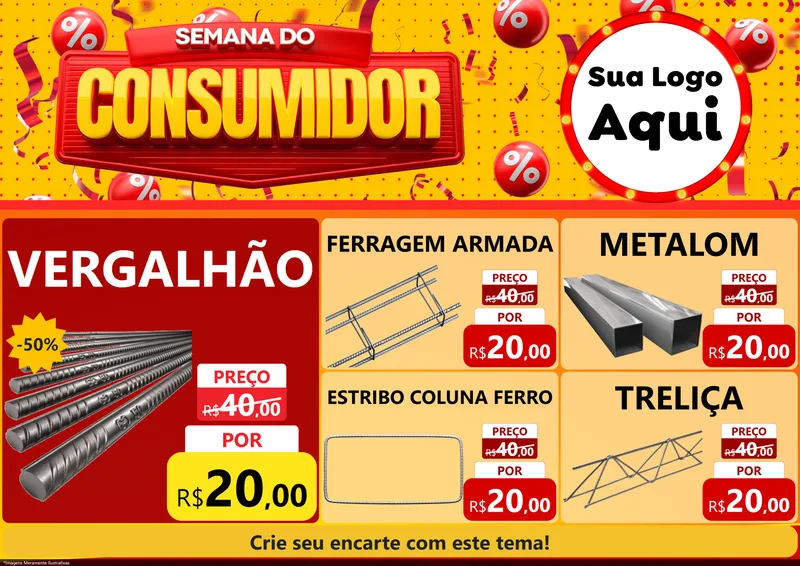 Modelo de Encarte para Encarte A4 Horizontal com o tema Semana do Consumidor para Ferragens
