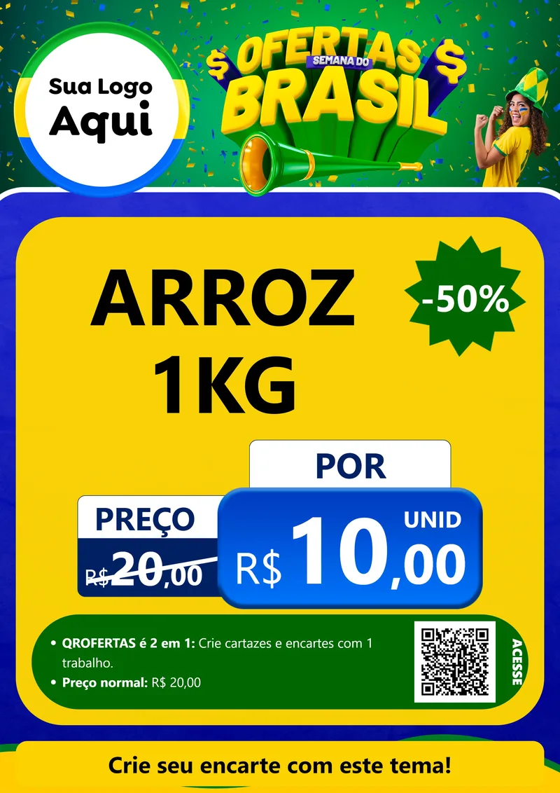 Modelo de Cartaz para Cartaz A4 Vertical com o tema Ofertas Semana do Brasil para Supermercado