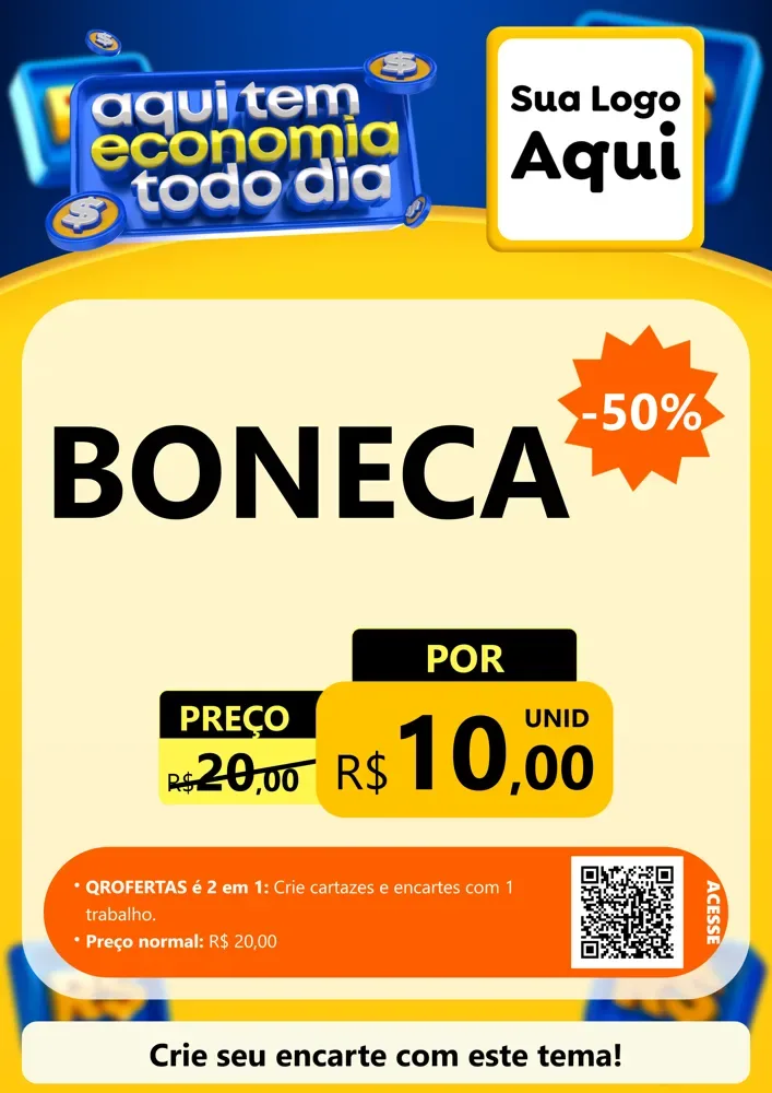 Modelo de Cartaz para Cartaz A4 Vertical com o tema Aqui Tem Economia Todo Dia para Brinquedos