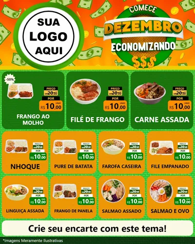 Modelo de Rede Social para Feed Instagram com o tema Comece Dezembro Economizando para Restaurante