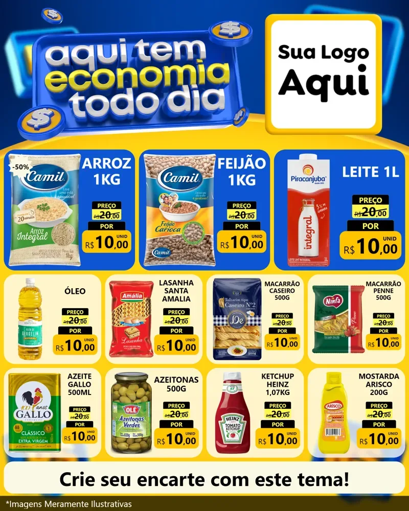 Modelo de Rede Social para Feed Instagram com o tema Aqui Tem Economia Todo Dia para Supermercado