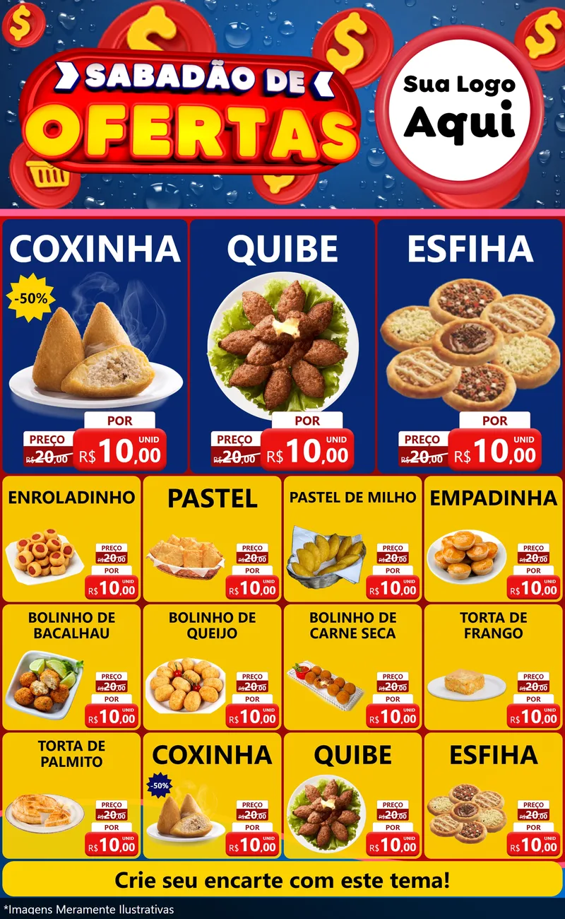 Modelo de Encarte para Encarte Grande com o tema Sabadão de Ofertas para Salgadaria