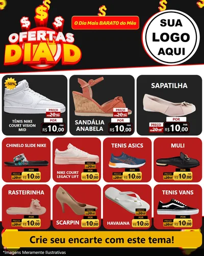 Modelo de Rede Social para Feed Instagram com o tema Ofertas Dia D para Calçados