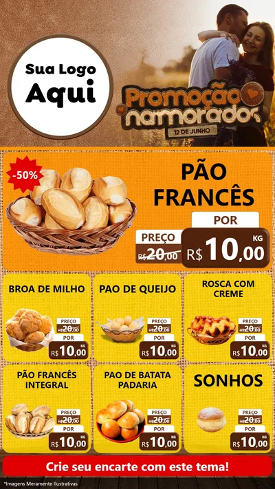 Modelo de Rede Social para Stories com o tema Promoção Namorados para Padaria