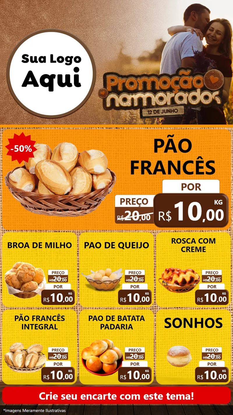 Modelo de Rede Social para Stories com o tema Promoção Namorados para Padaria