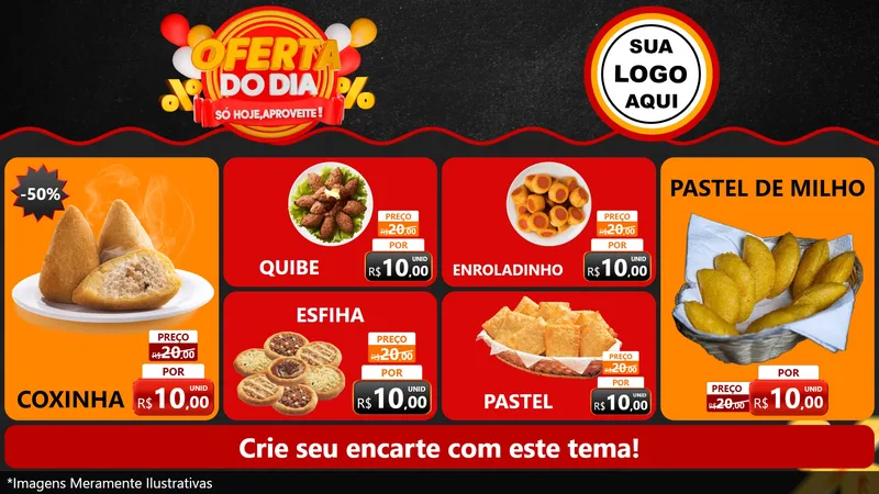 Modelo de TV para TV Horizontal com o tema Oferta do Dia - Só hoje, Aproveite! para Salgadaria