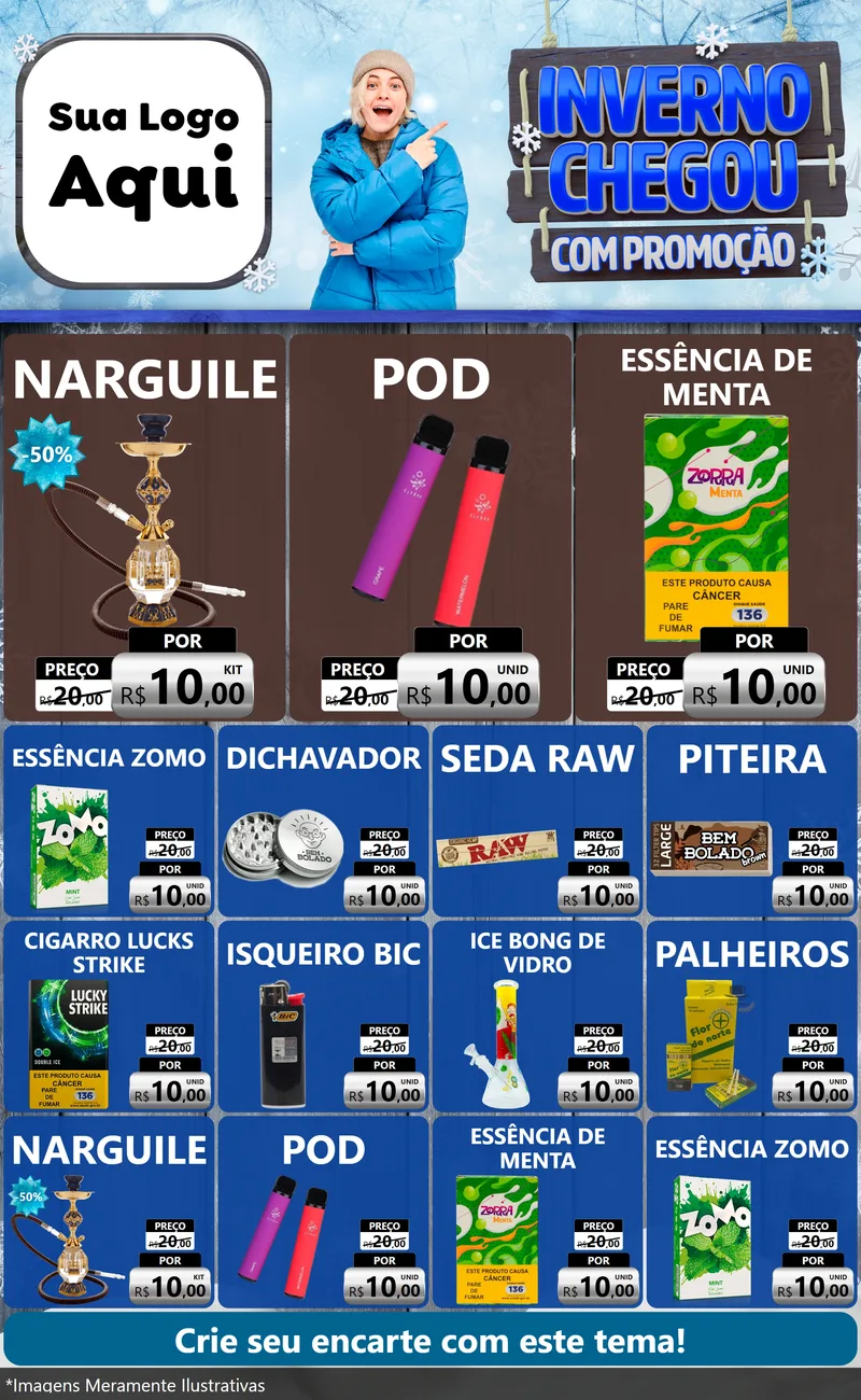 Modelo de Encarte para Encarte Grande com o tema Inverno Chegou Com Promoção para Tabacaria