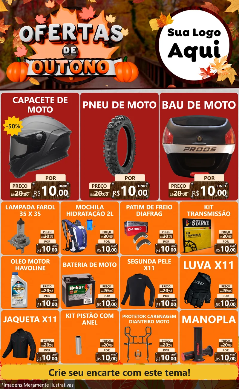 Modelo de Encarte para Encarte Grande com o tema Ofertas de Outono para Moto peças