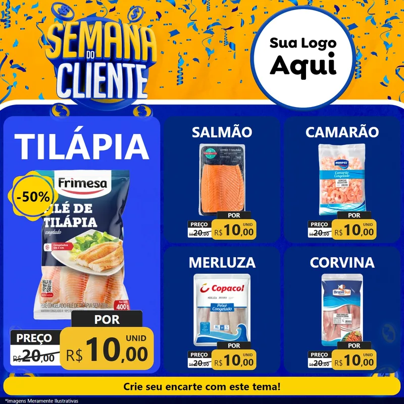 Modelo de Rede Social para Feed Facebook com o tema Semana do Cliente para Peixaria