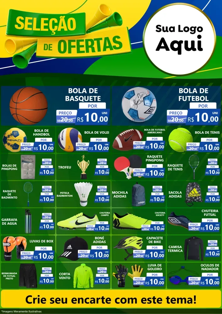 Modelo de Encarte para Encarte A4 Vertical com o tema Seleção de Ofertas - Copa para Artigos Esportivos
