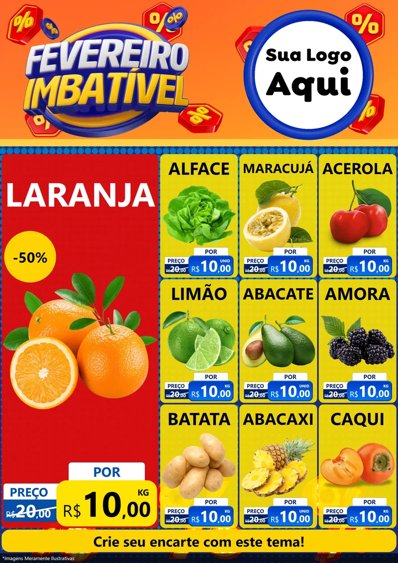 Modelo de Encarte para Encarte A4 Vertical com o tema Fevereiro Imbatível para Hortifrúti