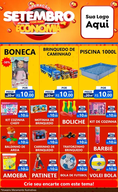 Modelo de Encarte para Encarte Grande com o tema Operação Setembro Com Muita Economia para Brinquedos