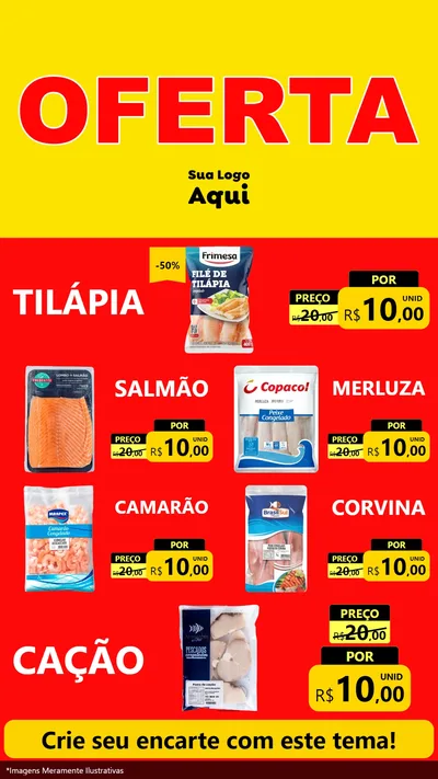 Modelo de TV para TV Vertical com o tema OFERTA - Vermelho Cartaz para Peixaria
