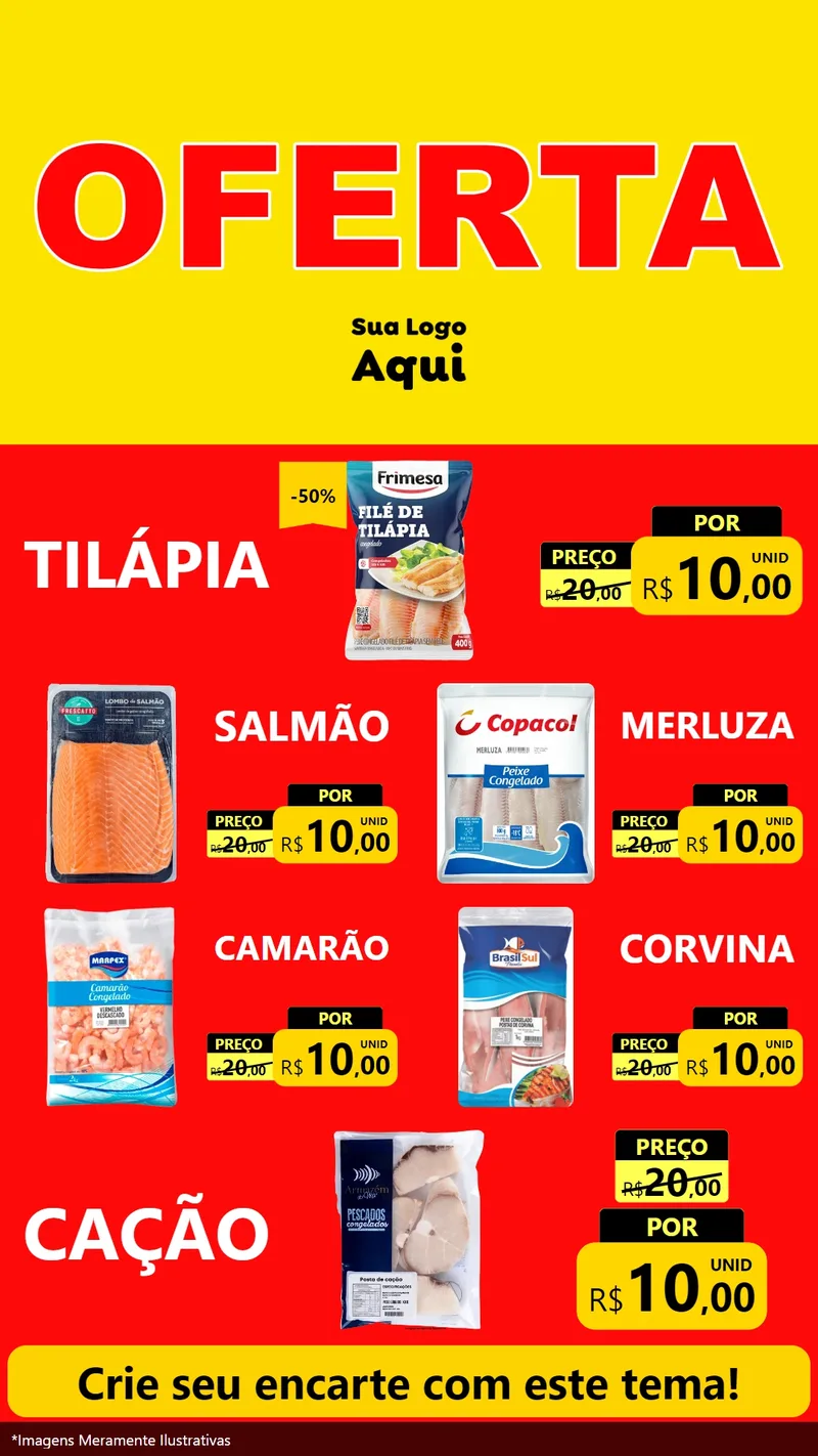 Modelo de TV para TV Vertical com o tema OFERTA - Vermelho Cartaz para Peixaria