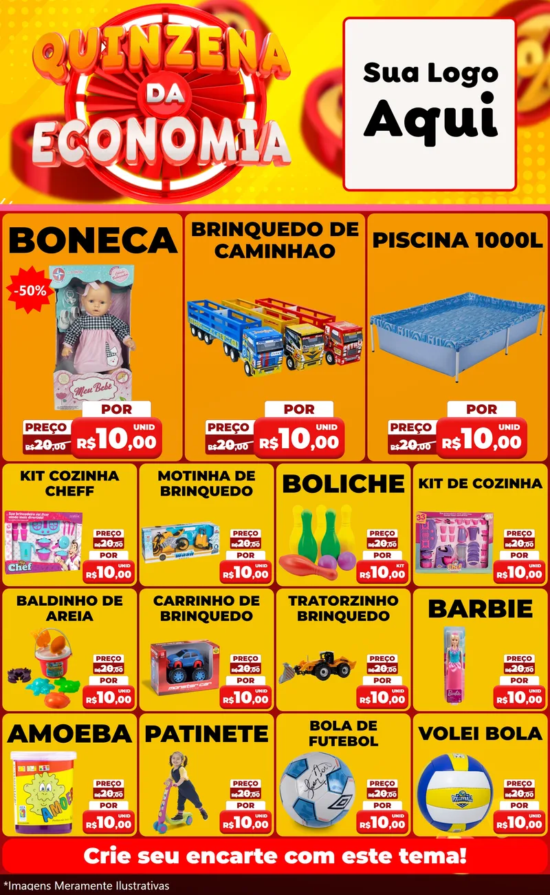 Modelo de Encarte para Encarte Grande com o tema Quinzena Da Economia para Brinquedos