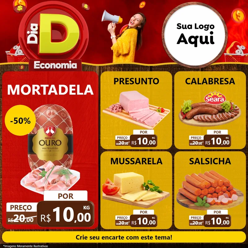 Modelo de Rede Social para Feed Facebook com o tema Dia D Economia para Frios e Laticínios