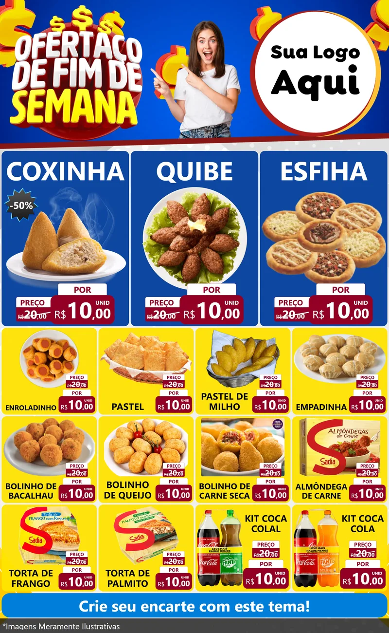 Modelo de Encarte para Encarte Grande com o tema Ofertaço de Fim de Semana para Salgadaria