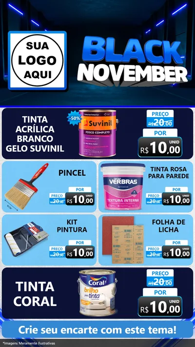 Modelo de TV para TV Vertical com o tema Black November para Tintas e Ferramentas