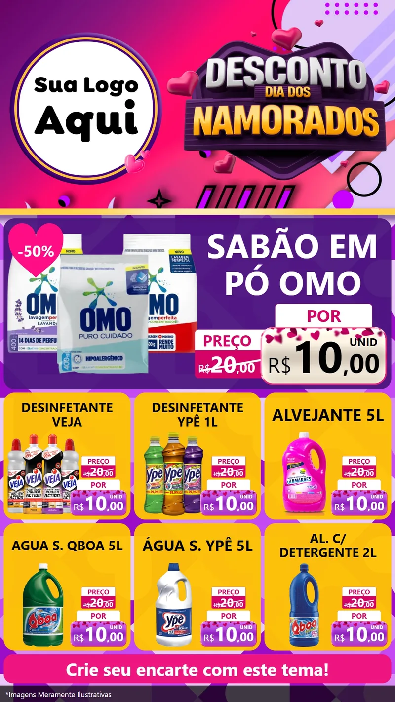 Modelo de Rede Social para Stories com o tema Desconto Dia dos Namorados para Produtos de Limpeza