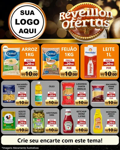 Modelo de Rede Social para Feed Instagram com o tema Réveillon de Ofertas para Supermercado