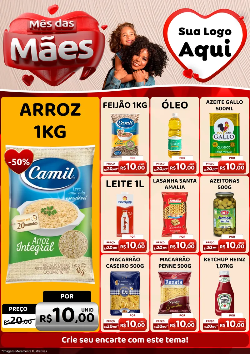 Modelo de Encarte para Encarte A4 Vertical com o tema Mês das Mães para Supermercado