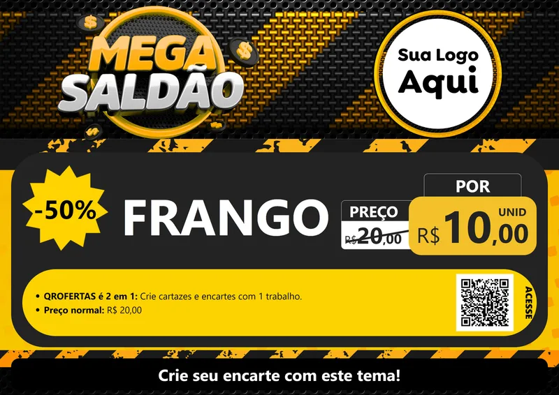 Modelo de Cartaz para Cartaz A4 Horizontal com o tema Mega Saldão para Assados