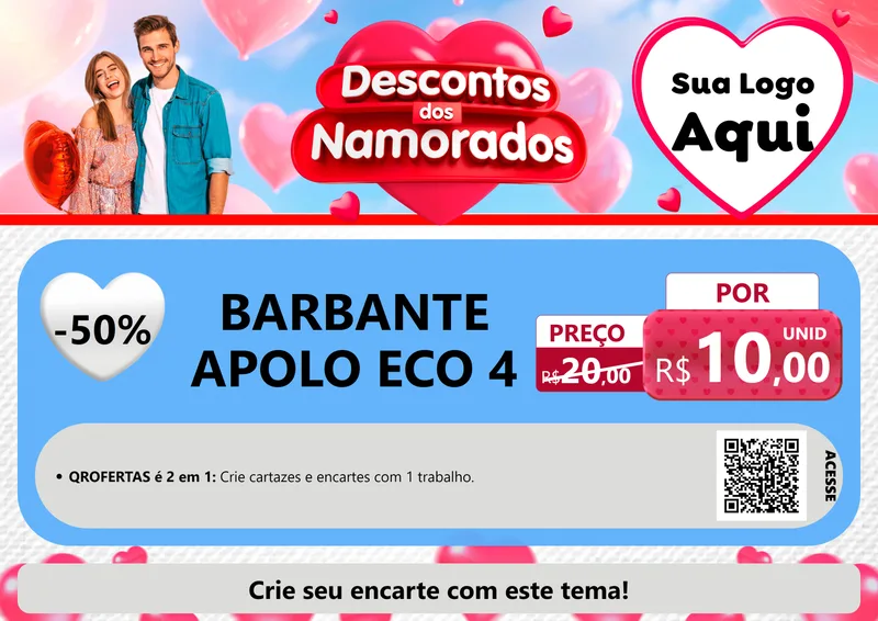 Modelo de Cartaz para Cartaz A4 Horizontal com o tema Descontos dos Namorados para Armarinho e Aviamentos