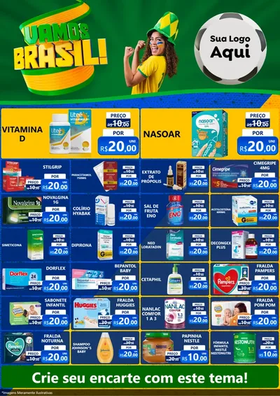 Modelo de Encarte para Encarte A4 Vertical com o tema Vamos Brasil - Copa para Farmácia