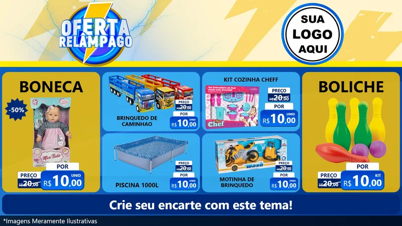 Modelo de TV para TV Horizontal com o tema Oferta Relâmpago para Brinquedos