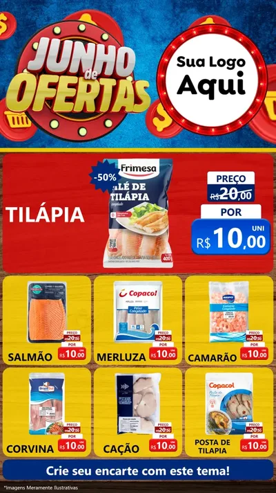 Modelo de Rede Social para Stories com o tema Junho de Ofertas para Peixaria