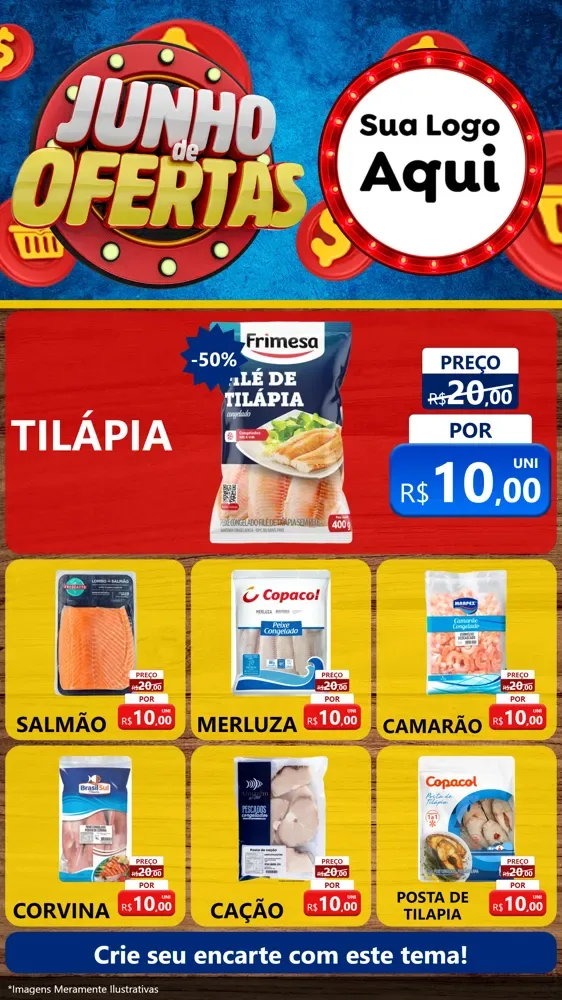 Modelo de Rede Social para Stories com o tema Junho de Ofertas para Peixaria