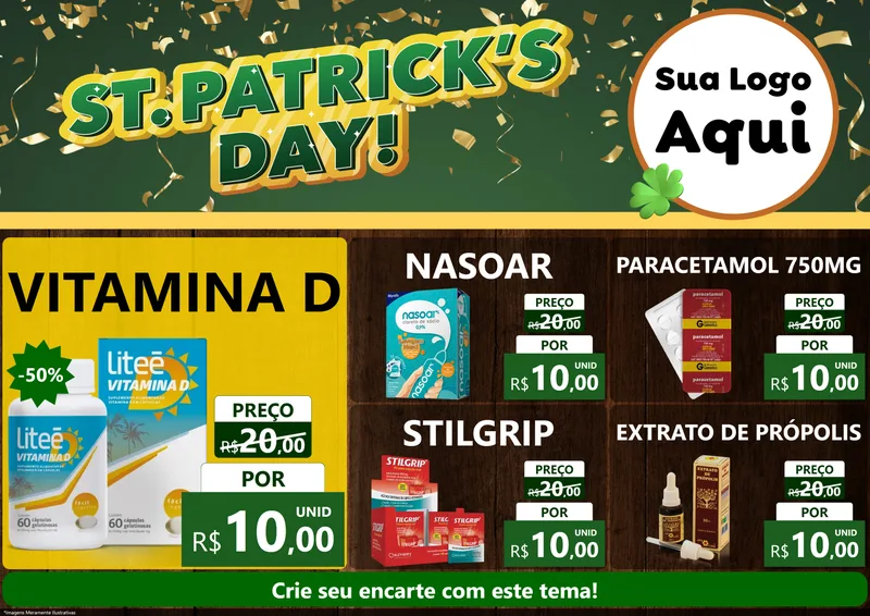 Modelo de Encarte para Encarte A4 Horizontal com o tema St Patriks Day para Farmácia