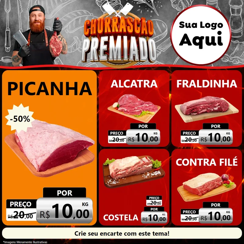 Modelo de Rede Social para Feed Facebook com o tema Churrascão Premiado para Açougue