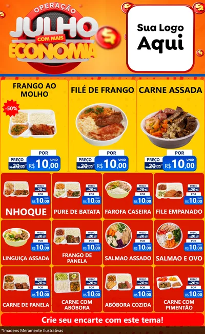Modelo de Encarte para Encarte Grande com o tema Operação Julho Com Mais Economia para Restaurante