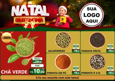 Modelo de Encarte para Encarte A4 Horizontal com o tema Natal da Economia para Produtos Naturais