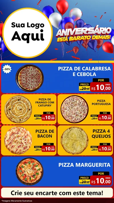 Modelo de TV para TV Vertical com o tema Aniversário para Pizzaria
