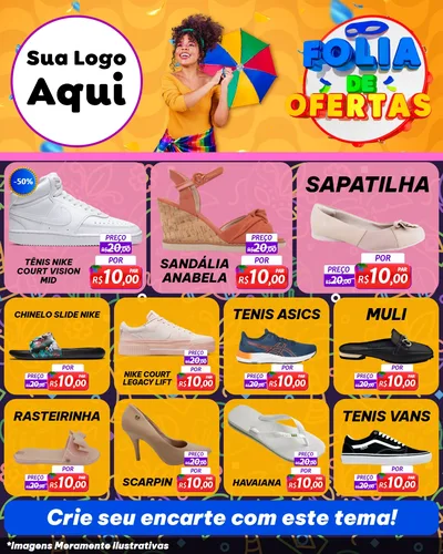 Modelo de Rede Social para Feed Instagram com o tema Folia de Ofertas para Calçados