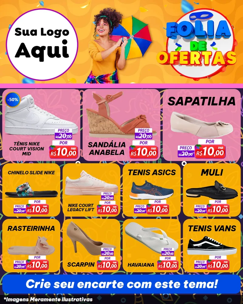 Modelo de Rede Social para Feed Instagram com o tema Folia de Ofertas para Calçados