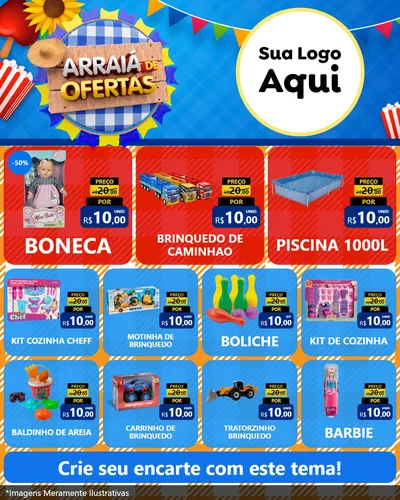 Modelo de Rede Social para Feed Instagram com o tema Arraiá de Ofertas para Brinquedos
