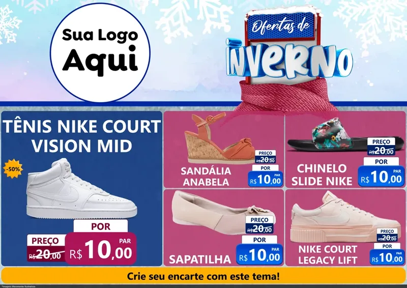 Modelo de Encarte para Encarte A4 Horizontal com o tema Ofertas de Inverno para Calçados