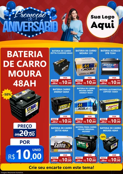 Modelo de Encarte para Encarte A4 Vertical com o tema Promoção de Aniversário para Baterias Elétricas