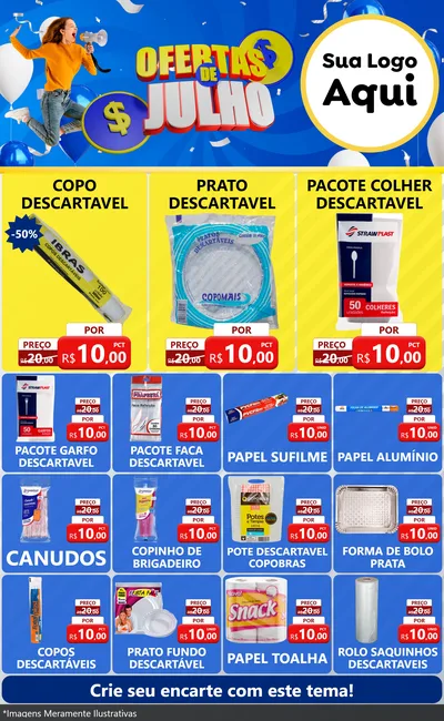 Modelo de Encarte para Encarte Grande com o tema Ofertas de Julho para Embalagens