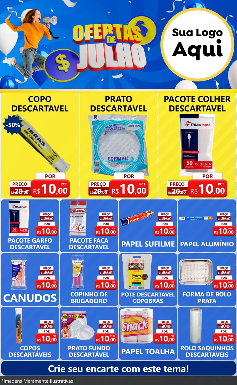 Modelo de Encarte para Encarte Grande com o tema Ofertas de Julho para Embalagens