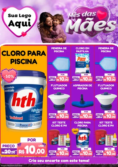 Modelo de Encarte para Encarte A4 Vertical com o tema Mês das Mães para Produtos para Piscina