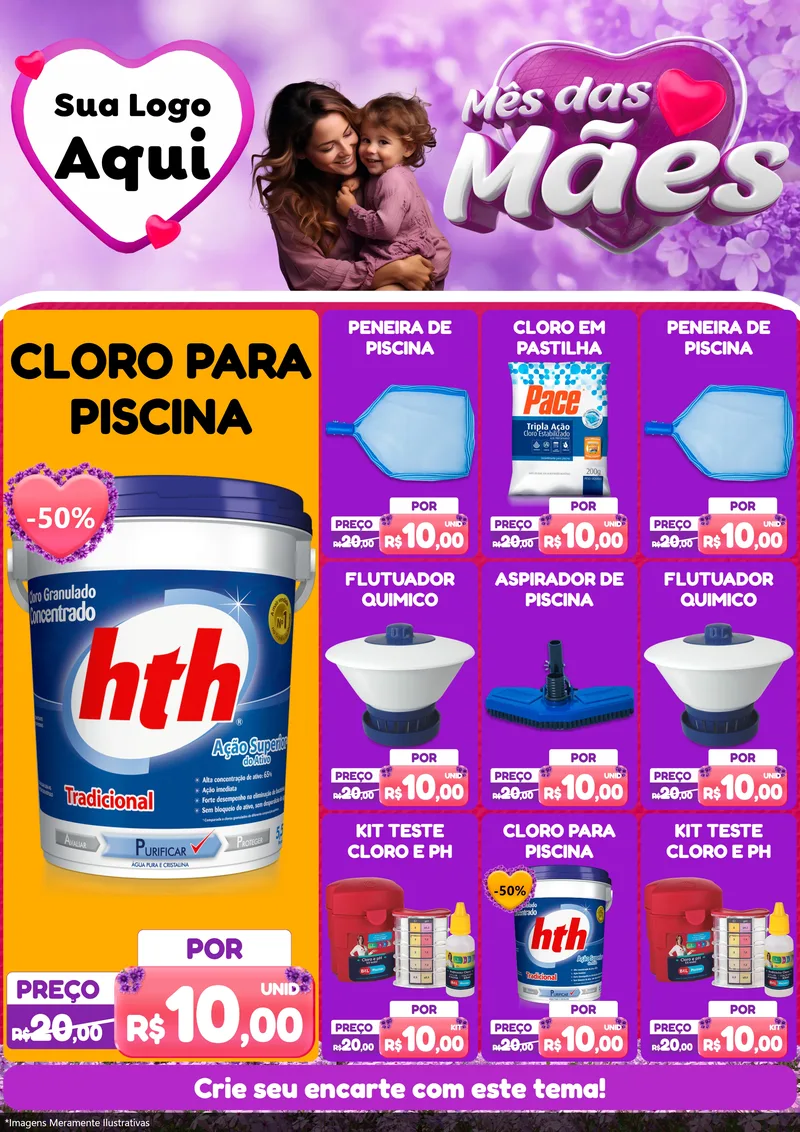 Modelo de Encarte para Encarte A4 Vertical com o tema Mês das Mães para Produtos para Piscina
